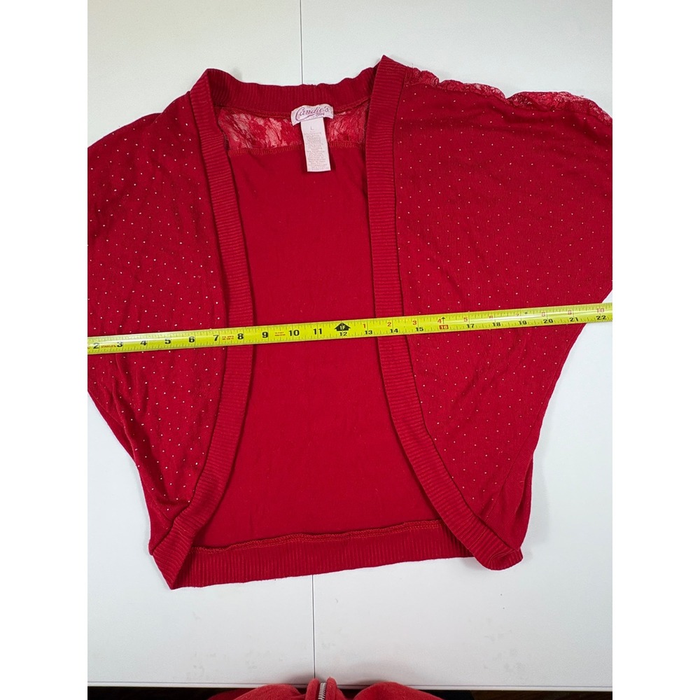 Y2K Candie's Girl Red Glitter Lace Trim Shrug Bolero‎ Top Size L - Picture 3 of 9
